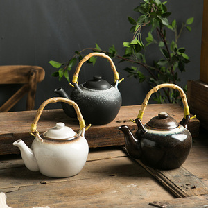 Japanese Retro Vintage Ceramic Porcelain Tea Pot <strong>Kettle</strong> with Rattan Handle High Quality Set for Coffee <strong>Matcha</strong> Bowls Stocked - Product Image 6