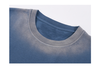 T-shirt vintage délavé à dégradé respirant pour homme, coupe ample à épaules tombantes, manches courtes, col rond, style streetwear