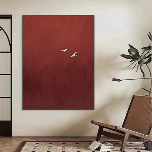 Chim thanh lịch trong chuyến bay sơn dầu vẽ tay tác phẩm nghệ thuật trên vải đỏ trừu tượng chim sơn tường nghệ thuật trang trí nhà hiện đại - Product Image 2