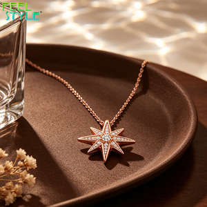 Collar de Estrella del Norte de Acero Inoxidable 316L con Baño de Oro de 18K y Circonitas Cúbicas, Colgante Hipoalergénico de Ocho Puntas <span class=keywords><strong>para</strong></span> <span class=keywords><strong>Mujer</strong></span> - Product Image 3