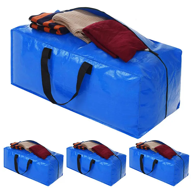 Bolsas de almacenamiento extragrandes de alta resistencia de 200 gsm, bolsas de mudanza azules con cremalleras para almacenamiento de mantas de ropa