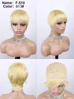 Perruque Bob Blonde 613 Sans Colle, Densité 180%, Courte et Dégradée, Cheveux Brésiliens, Perruque Lace Front avec Frange pour Femme, Cheveux Humains