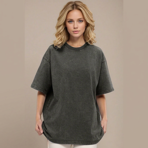 Camiseta Holgada de Mujer de Alta Calidad, Estilo Vintage Lavado, Manga Corta, Estampado de Números, Informal, de Algodón, Moda Urbana - Product Image 1