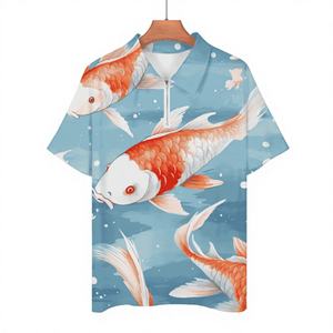 Camisa de hombre con cremallera, corte relajado, tejido transpirable, estampado liso/a rayas/bordado, talla XL, teñido liso - Product Image 1