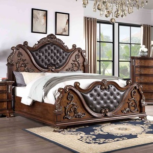 <span class=keywords><strong>Cama</strong></span> Queen Size Tradicional <span class=keywords><strong>de</strong></span> Lujo en Color Cerezo Marrón, Tapizada en Cuero Sintético, HB FB, 1 Pieza, Muebles <span class=keywords><strong>de</strong></span> Dormitorio <span class=keywords><strong>de</strong></span> Madera - Product Image 1