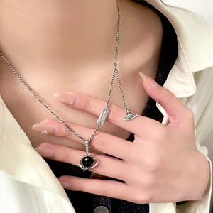 Collar Kaiming S925 de Plata de Ley con Diseño de Planeta Espacial Negro, Cadena de Constelación para Uso Diario, Cadena para Clavícula, Diseño Simple y Elegante - Product Image 3
