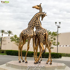 YOUFINE yaşam boyutu açık Park hayvanat bahçesi dekor bronz hayvan aile heykeli pirinç zürafa heykeller - Product Image 1