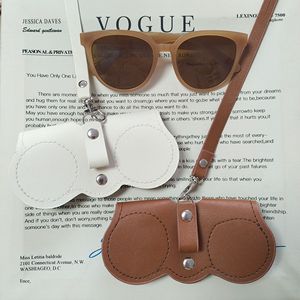 Leather Eyeglasses <b>Case</b> Brown White Simple Rectangle <b>Sunglasses</b> Storage Bag Portable Protective Cover <b>for</b> Eyewear - Product Image 4