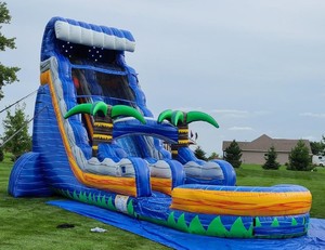 Tobogán Acuático Tropical con Palmeras para Niños y Adultos, Tobogán Inflable para Fiestas con Soplador de Aire - Product Image 1