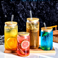 Tasses en verre borosilicate de haute qualité 12oz 16oz 20oz, tasses à thé, tasses à café, tasses à cola, tasses à bière, avec couvercle en bambou transparent et paille