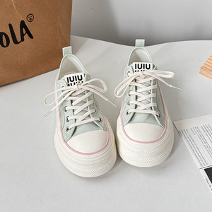 Chaussures en toile à semelle épaisse pour femmes avec lacets, chaussures décontractées pour étudiants du campus, chaussures de marche en plein air pour filles, style toile - Product Image 6