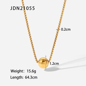 Simple Beaded Box Chain Necklace 18K Gold Plated Stainless Steel Ball <b>Charm</b> Pendant Necklace for Women - Product Image 3