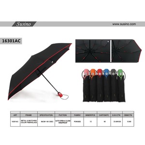 Parapluie Automatique Pliant en Trois Sections, Polyester, 8 Baleines, Noir, Modèle Anti-Pluie 16301AC - Product Image 2