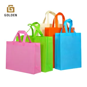 Golden Pp Pla Rpet Laminated Non-woven Grocery Carry Bag Custom Logo Tote Non Woven Vest Bag Cloth Gift Nonwoven Shopping Bags