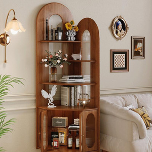 <b>Solid</b> <b>Wood</b> Corner <b>Bookcase</b> With Storage Cabinet Nordic Retro Style Living Room Bedroom Space Saving Furniture - Product Image 2