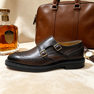Italian Designer Brown <strong>Brogue</strong> Double Monk Strap Shoes for <strong>Men</strong>, <strong>Tan</strong> Groomsmen Wedding Shoes, the Most Versatile Shoe - Product Image 3