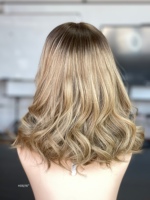 Perruque en cheveux humains casher SHY, avec dessus en dentelle, cheveux vierges bruts, couleur blonde naturelle avec mèches, nœuds doux, aspect naturel, sur mesure