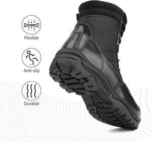סוניס גברים שחור עמיד למים עבודה טקטיים מגפי zipper עמיד נעלי עור אופנוע קרב מגפיים - Product Image 5