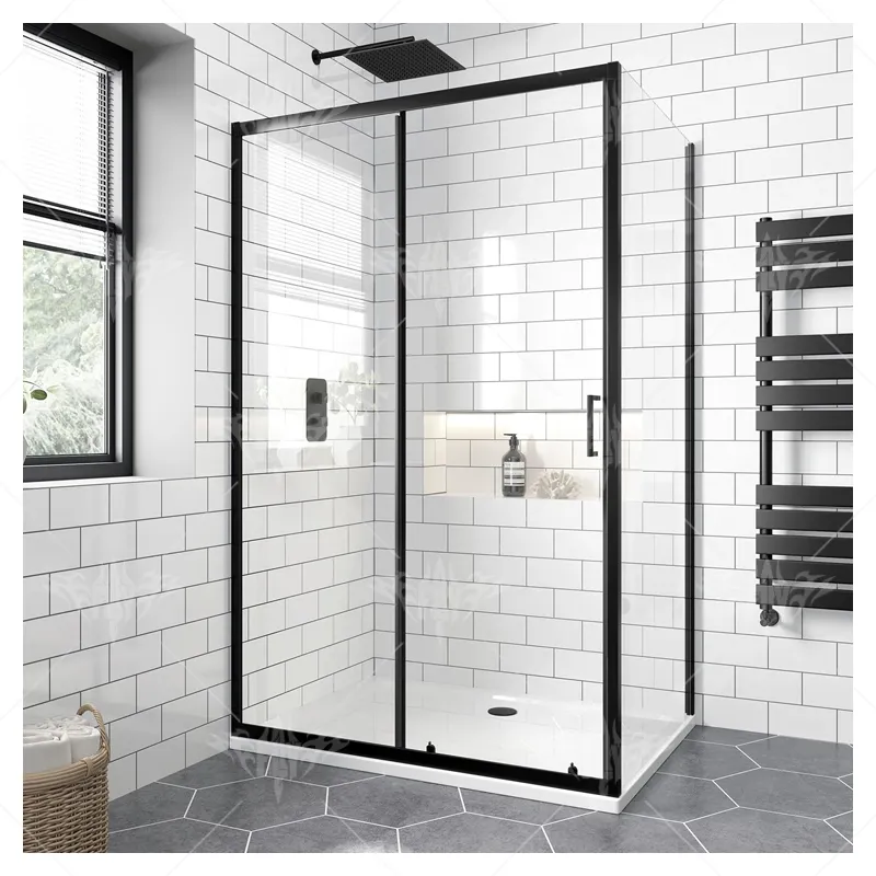 Puerta de ducha de baño negra puertas de ducha modernas correderas simples