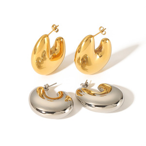 Pendientes Geométricos Tipo Huggie de Acero Inoxidable con Baño de Oro de 18K, Diseño Hueco de Burbuja, para Mujer, Joyería de Moda para Fiestas - Product Image 5