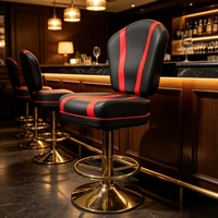 Chaise de casino noire et rouge de luxe 360 °   Tabouret de bar ergonomique en cuir PU avec base en métal doré rotative