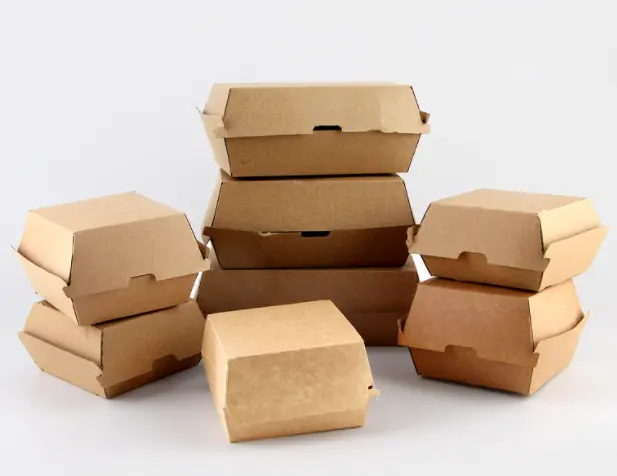 カスタム印刷生分解性使い捨て段ボールクラフト紙ファーストフードランチテイクアウト包装ハンバーガーバーガーホットドッグボックス