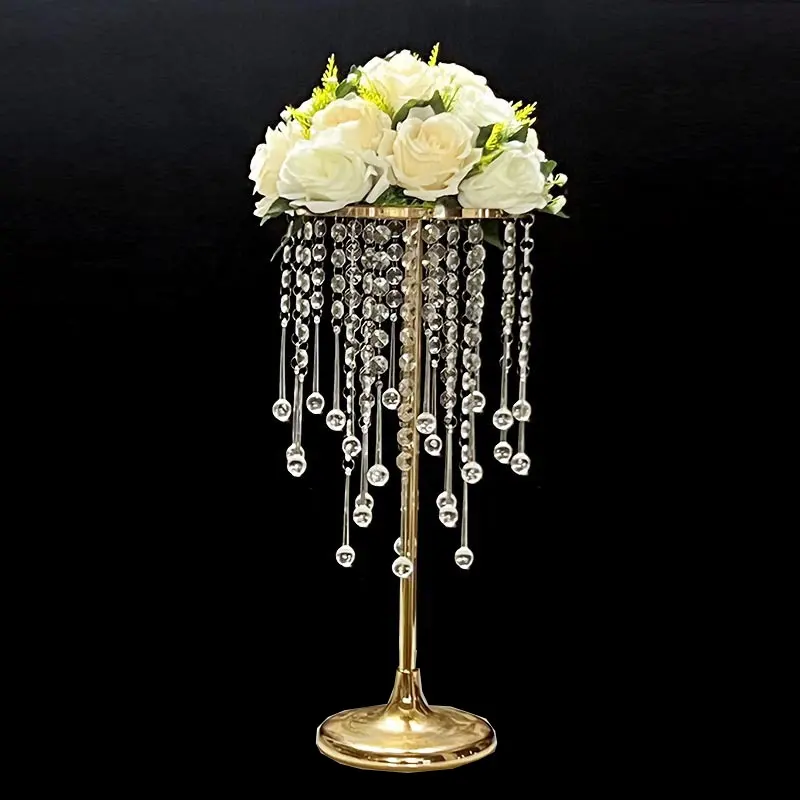 Vas bunga tinggi bunga logam berdiri hiasan tengah meja vas emas untuk hiasan tengah meja dengan kristal lampu gantung