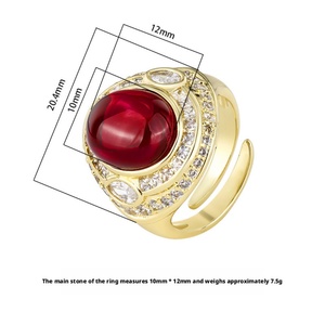Fashion Eco-friendly Copper Adjustable 10*12MM Green Chalcedony Zircon Gold Plated <b>Open</b> Band <b>Ring</b> for Feminine Daily Elegant - Product Image 2