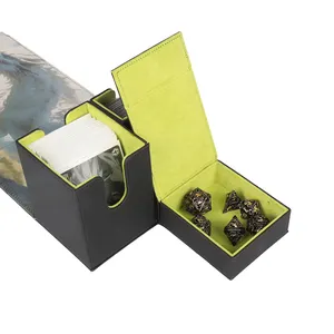 Caja de cubierta de PU de alta calidad hecha a medida con arte completo impreso debossed carga lateral 100 + caja de almacenamiento de juegos de cartas.