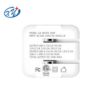 Cargador PD XY de 30W Máx., 5V3A 9V 3A 12V 2.5A 15V 2A 20V 1.5A, Adaptador de Carga Rápida con Doble Puerto USB-C y USB-A y Enchufe Plegable