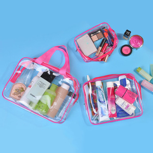 Clear PVC Cosmetic Bag Waterproof Transparent <b>Makeup</b> Organizer with Handle for Travel OEM Supported - Product Image 3