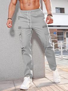 Pantaloni Cargo da jogging Casual sportivi decorati con cerniera in vita da uomo pantaloni della tuta con cerniera in tinta unita intrecciati Plus size - Product Image 3