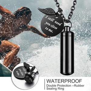 Liontin kenang-kenangan baja tahan karat hewan peliharaan manusia kalung guci silinder untuk Wanita Pria Perhiasan/gantungan kunci abu kremasi - Product Image 5