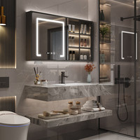 Ensemble de meubles de salle de bain de style hôtel moderne avec comptoir en pierre frittée résistant à l'eau et lavabo en céramique intégré sans joint