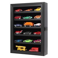 1/64 Mobil Mainan Modern Rak Dinding Model Mobil dengan Kaca Asli Bingkai Hitam, Dapat Dikunci dan Rak Dapat Dilepas
