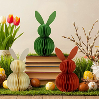 Pâques : 3 ensembles en stock, pendentifs lapin en papier nid d'abeille épais, respectueux de l'environnement, décoration maison européenne et américaine