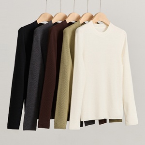 Pull-over ajusté en laine <span class=keywords><strong>mérinos</strong></span> 100% personnalisé pour <span class=keywords><strong>femme</strong></span>, couche de base d'hiver, tricot direct, couleur unie, anti-froissement, respirant, chaud et doux - Product Image 1