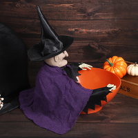 Panier à bonbons électrique d'Halloween avec lumière LED, sorcière animatronique, décoration d'horreur pour Halloween, pour la collecte de bonbons ou de farces