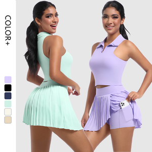 Nouvel Arrivage Ensemble de Sport pour Femme pour l'Extérieur, le Jogging, le Fitness et le Tennis, avec Jupe de Yoga Taille Haute, Tenue d'Entraînement Athlétique - Product Image 1