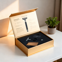 Boîte cadeau de rasoir magnétique de luxe avec logo personnalisé, boîte d'emballage de rasoir en carton rigide avec fermeture magnétique et insert en mousse EVA