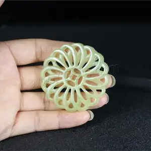 DIY fashion jewelry Carved hollow Jade New Mountain Pendant green 54x54x8mm 2Pairs/Bag 1638637