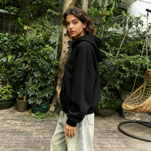 TKAN474 Vente en gros de sweat-shirts à capuche surdimensionnés à fermeture éclair intégrale, poids lourd, 420 g/m², logo personnalisé, coton lourd, 100 % molleton français, sweat-shirt pour femmes - Product Image 2