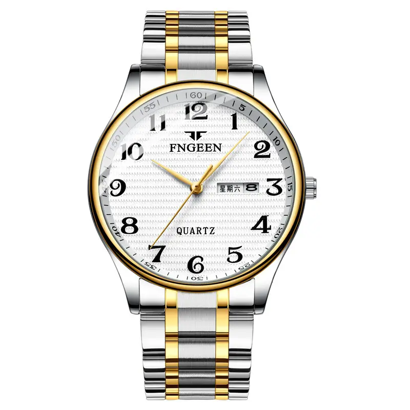 FNEEN Top Marque Super Large Cadran Lumineux avec Double Affichage Calendrier Mouvement à Quartz Montre de Luxe pour Hommes