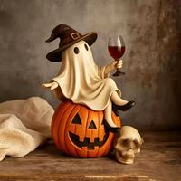Nouvelle Statue de Fantôme en Résine Transfrontalière avec Verre à Vin, Décoration de Table d'Halloween, Figurine pour Fête à Domicile