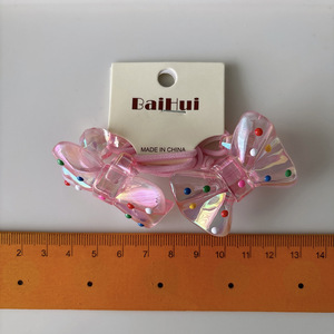 Élastique à cheveux pour enfants en acrylique transparent et mignon en forme de nœud, points laser colorés pour queue de cheval de filles - Product Image 4
