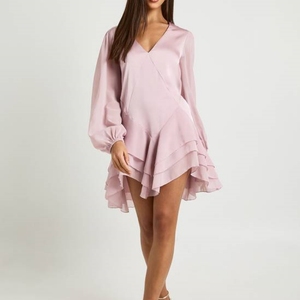 Robe Courte Fluide en Mousseline Légère Personnalisée la Plus Vendue pour Femme, à Manches Longues, Col en V et Ourlet à Volants Étages, Idéale pour l'Été - Product Image 3