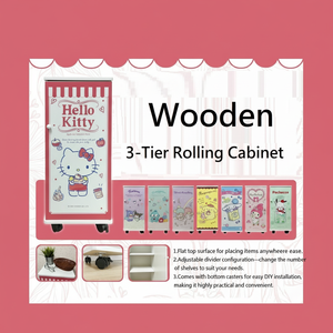 High Quality Wooden <b>Rolling</b> Multi-Functional 3-Tier Snack Storage <b>Cart</b> Cabinet - Product Image 4