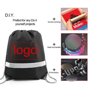 Custom Logo Polyester Drawstring Backpack 300D Travel Promotional Bags Foldable Nylon Sport Bag Pack Gym For Small Business