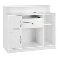 Comptoir de réception et de caisse noir, au design moderne et minimaliste intégrant l'équipement de salon dans un style européen