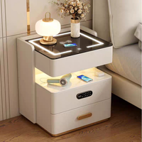 Table de chevet moderne de luxe de haute qualité avec chargeur sans fil intelligent, lumière LED intégrée, haut-parleur Bluetooth, design en bois pour chambre à coucher